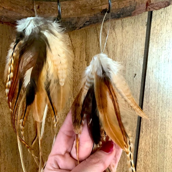 Handmade Leather Feather Earrings - Picture 3 of 9